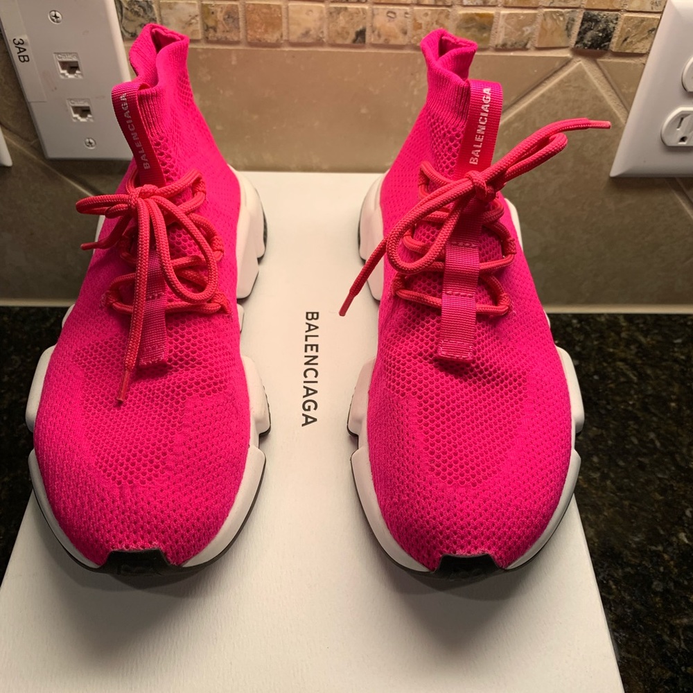 Balenciaga Neon Pink Sock Sneakers with White Sole